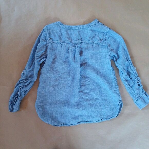 Talbots 100% Linen Roll Tab Long Sleeve Button Shirt Blouse Top Blue Size MP - Picture 2 of 10